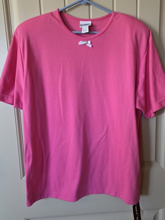 Koret Tops - NWT Koret City Blues Hot Pink Short Sleeve Tee Floral Bow Detail XL Vintage